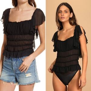 Free People Intimate Black Juliet Ruffled Bodysuit Women’s Size Small